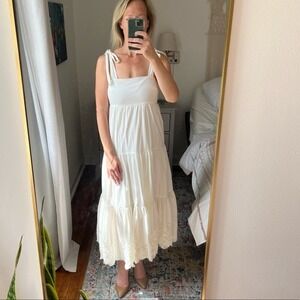 Jason Wu White Tiered Eyelet Shoulder Tie Maxi Dress Size Small
